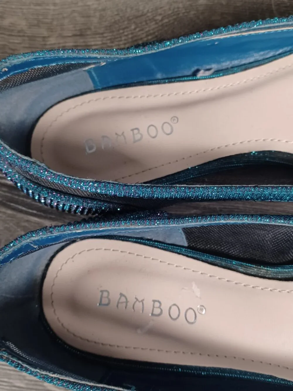 Bamboo Women's Size 6.5 Sparkly Blue Slip-On Pointed Toe Shoes